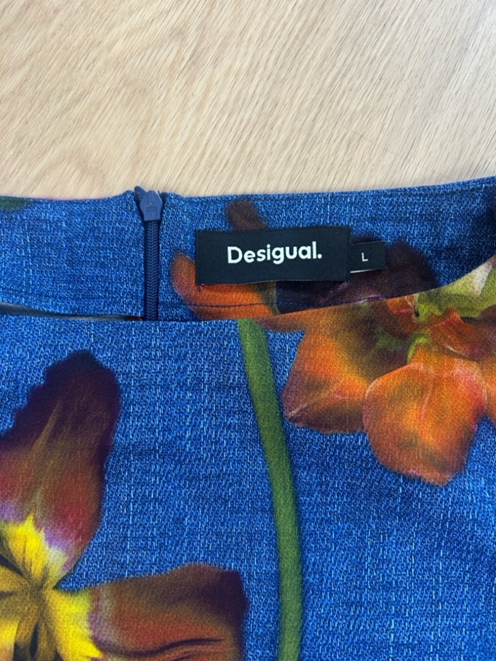 Desigual Floral Print Asymmetrical Ruched Long Sleeve Midi Dress L - Picture 8 of 11